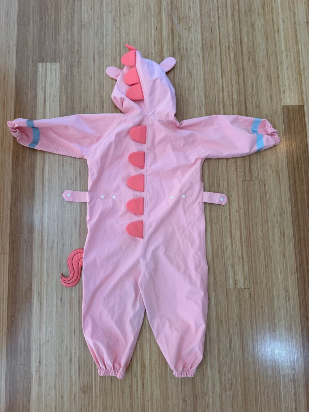 Kids Pink Unicorn Rain Suit Size M Hooded One Piece Raincoat Reflective Strips